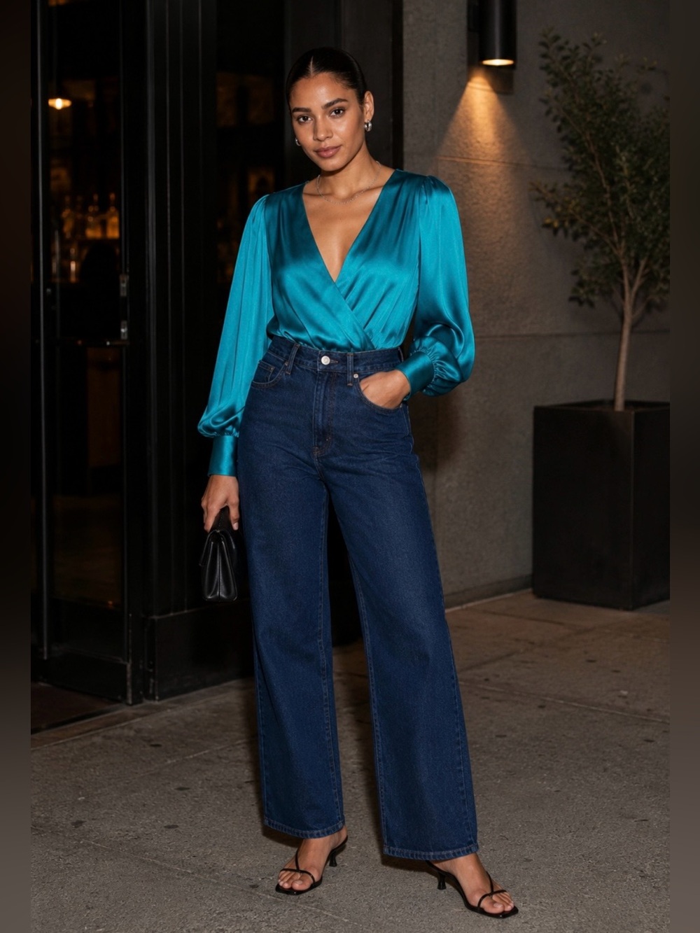 Sergio Hudson x Target Teal Satin Wrap Bodysuit – Size S – NWOT
